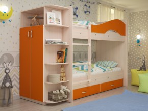 Кровать 2-х ярусная Мая с ящиками и шкафом на латофлексах оранж в Тюмени - tyumen.magazinmebel.ru | фото