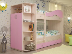 Кровать 2-х ярусная Мая с ящиками и шкафом на латофлексах розовый в Тюмени - tyumen.magazinmebel.ru | фото
