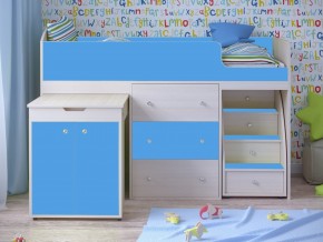 Кровать чердак Малыш 80х180 Дуб молочный, Голубой в Тюмени - tyumen.magazinmebel.ru | фото