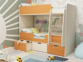 Кровать двухъярусная Малыш двойняшка дуб молочный-оранжевый в Тюмени - tyumen.magazinmebel.ru | фото