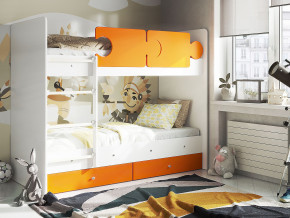 Кровать двухъярусная Тетрис латы с бортиками белый-оранжевый в Тюмени - tyumen.magazinmebel.ru | фото