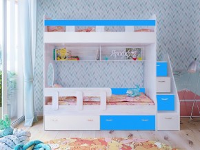 Кровать двухъярусная Юниор 1 винтерберг-белый с голубым в Тюмени - tyumen.magazinmebel.ru | фото - изображение 1